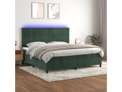 Cama Box Spring Colchón Y Led Terciopelo Verde Oscuro 200x200cm