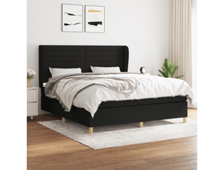 vidaXL Cama con somier y colchón 180x200 cm tela negra
