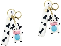 2 Piezas Pulsera De Vaca Cadena Blanca Juego De Llavero Con Resorte Decoración Buey Regalo Llave De Muñeca