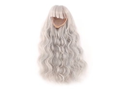 Peluca Larga Rizada Con Flequillo Liso Para Muñeca De 18,5-21 Cm, Gris Plateado, Para Hacer Tú Misma.