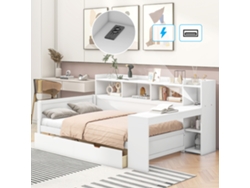 Sofá cama, sofá cama, sofá cama, 90 x 200 cm, mesita de noche con estante y estante bajo la mesa, cama con enchufe y puerto USB, 2 cajones
