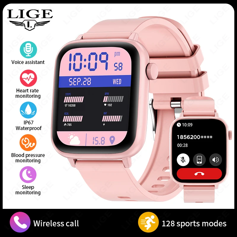 Reloj Inteligente (rosa), Pantalla Hd De 1,83 Pulgadas, Vista Previa De Mensajes, Pronóstico Del Tiempo, Función De Llamadas.