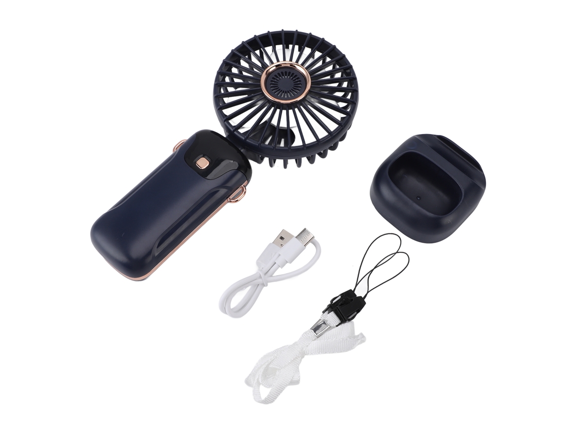 Ventilador Portátil De Mano Recargable Por Usb Con 5 Velocidades, Pantalla Digital, Ángulo Ajustable De 90° Y Base Azul.