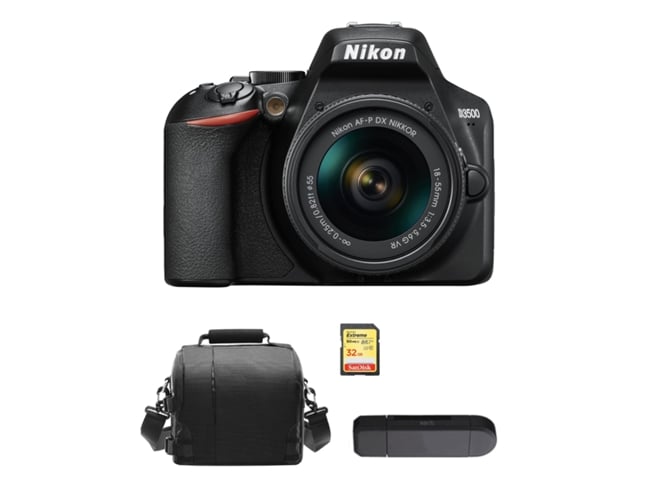 Kit Cámara Réflex NIKON D3500 AF-P 18-55mm F3.5-5.6G VR + 32GB SD + Bolsa + Lector Tarjetas