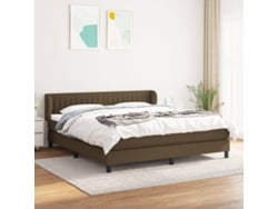 Cama Box Spring Con Colchón Tela Marrón Oscuro 160x200 Cm