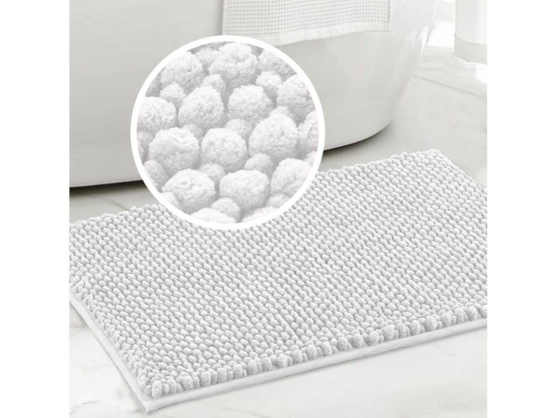 (blanco) Alfombra De Baño De Fibra, Antideslizante, Absorbente, Lavable A Máquina, Alfombra De Baño De Terciopelo De Secado Rápido