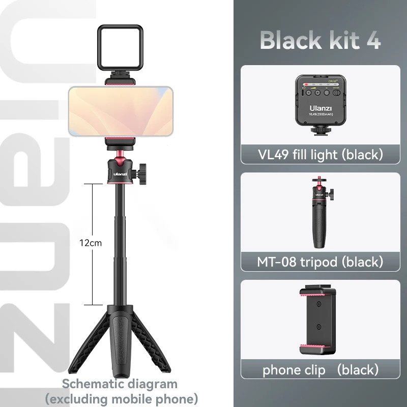 Kit de 2 mini trípodes negros, plegables, interfaz de 1/4 de pulgada, compatibles con DSLR, Android y iPhone