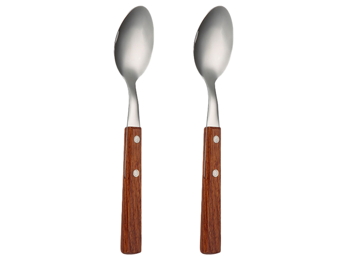 Cubiertos occidentales de acero inoxidable 304 con mango de madera, cuchara y tenedor portátiles, 2 piezas