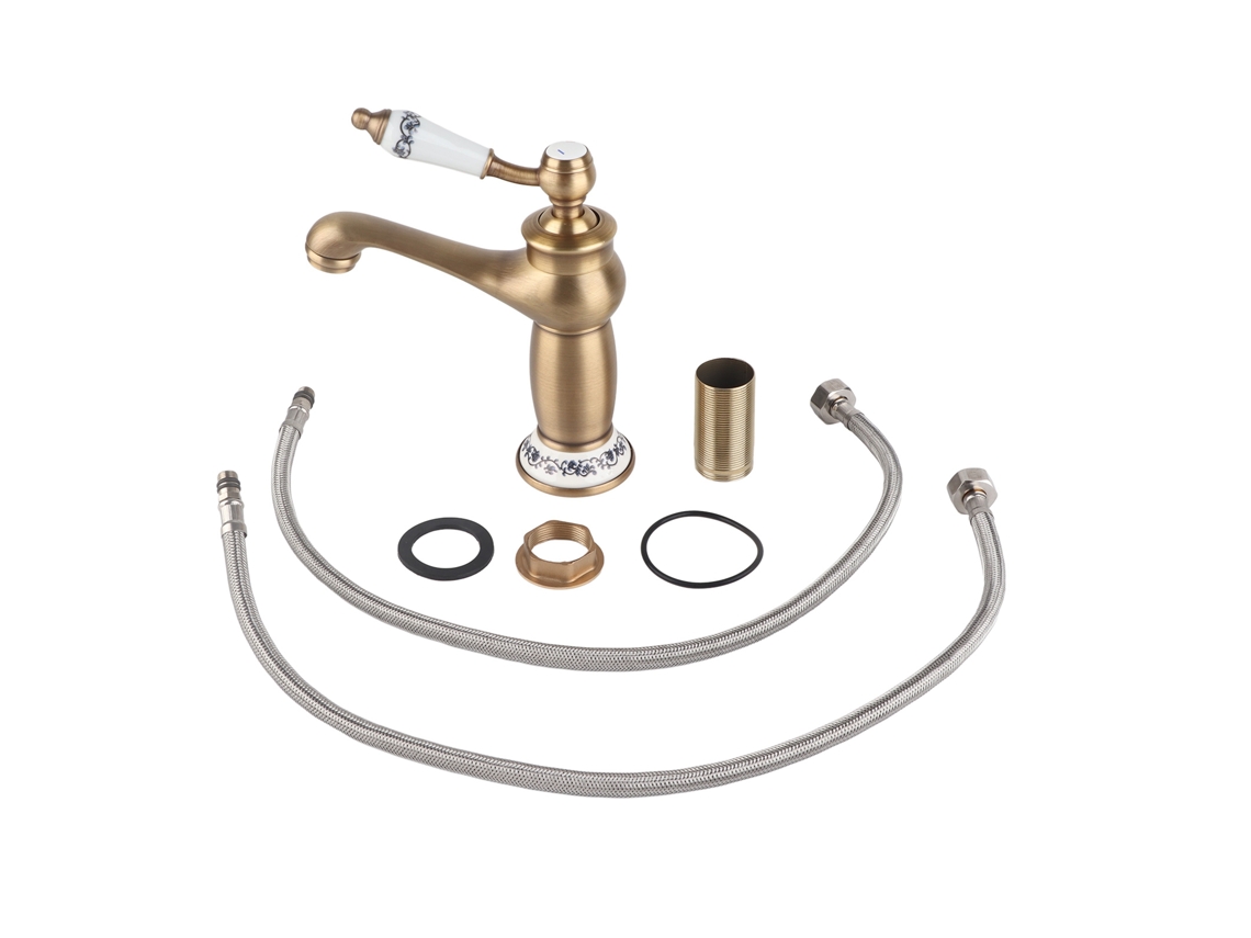 Grifo Monomando Floral Para Lavabo De Baño Con Control Unidireccional De Agua Fría/caliente (estilo Antiguo)