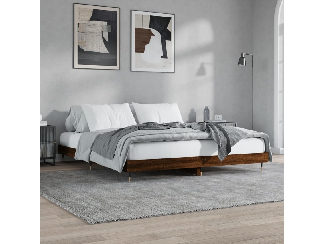 Estructura De Cama Sin Colchón Roble Marrón 200x200 Cm