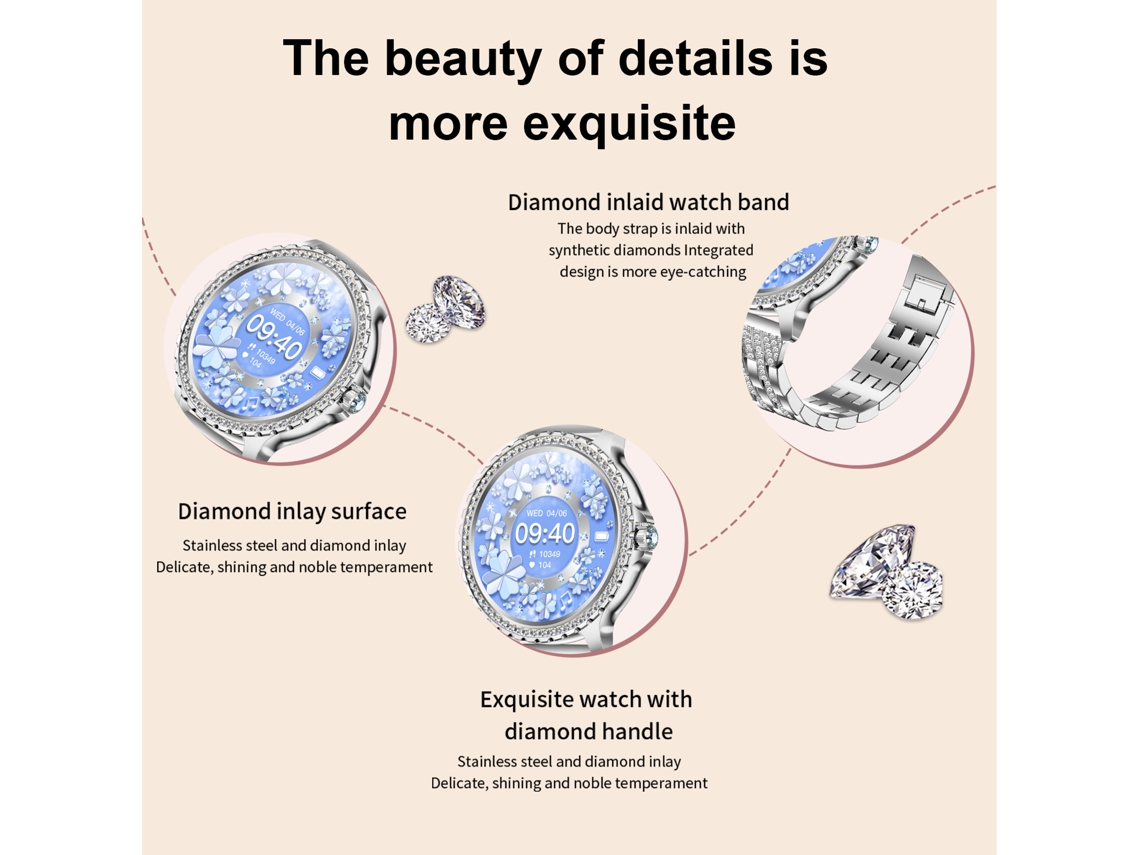 Reloj Inteligente De Lujo Para Mujer Con Llamadas Bt, Monitorización De Salud, Rastreador De Fitness Y Deportes