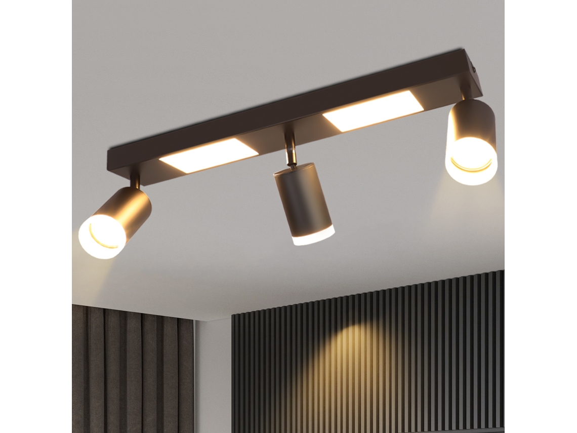 Foco de techo 3 bombillas Gu10 para dormitorio, 3000k, 20w, lámpara de cocina, negro, blanco cálido, ajustable, Nettlife