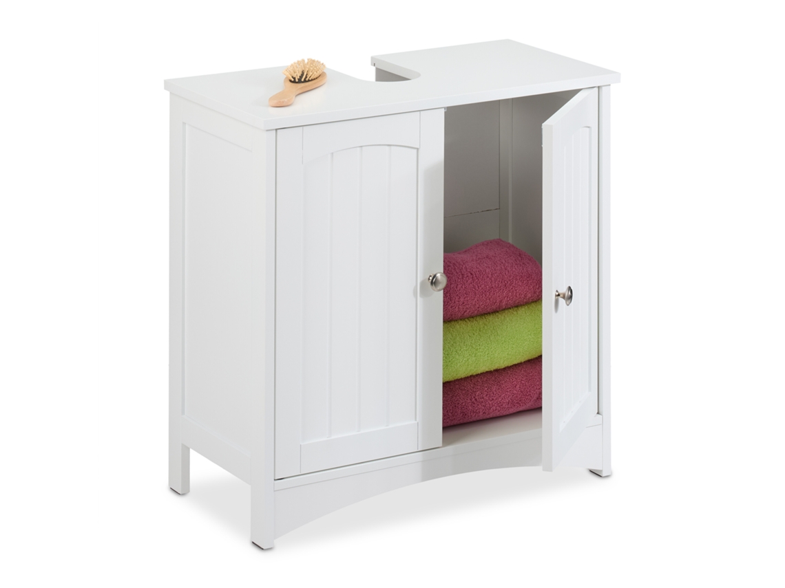 Relaxdays Mueble Bajo Lavabo Con 2 Puertas, Armario De Baño, 60 X 60 X 31 Cm, De Mdf, Con Agujero Para Sifón, Blanco