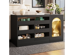 Aparador moderno y elegante de color negro con 6 cajones, puerta alta e iluminación LED, ideal para el dormitorio, el salón y el comedor.