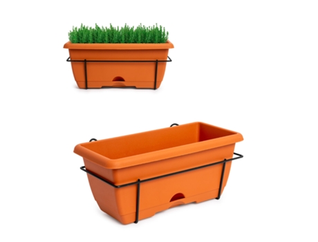 Jardinera Balconera 40 cm con Plato Integrado y Soporte. Terracota PLASTIC FORTE