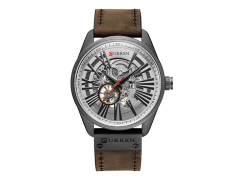 Reloj Automático para Hombre Correa de Cuero Esfera Esquelética Reloj Resistente al Agua y a los arañazos para Hombres-Escudo Blanco Negro VEANXIN