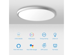 Lámpara de techo LED inteligente de 36 W y 40 cm con luz ambiental RGB regulable de 2700 kA y 6500 kE, compatible con Alexa y Google Home para dormitorio.