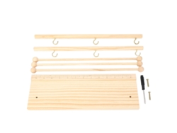 Estante plegable de madera maciza para guardar cintas métricas.