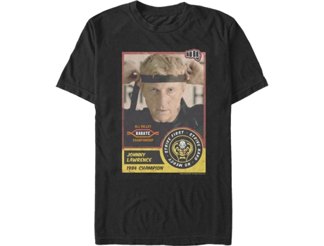 Camiseta Unisexo DEEPSTONE Johnny Lawrence Trading Card Cobra Kai Negro (XXL)