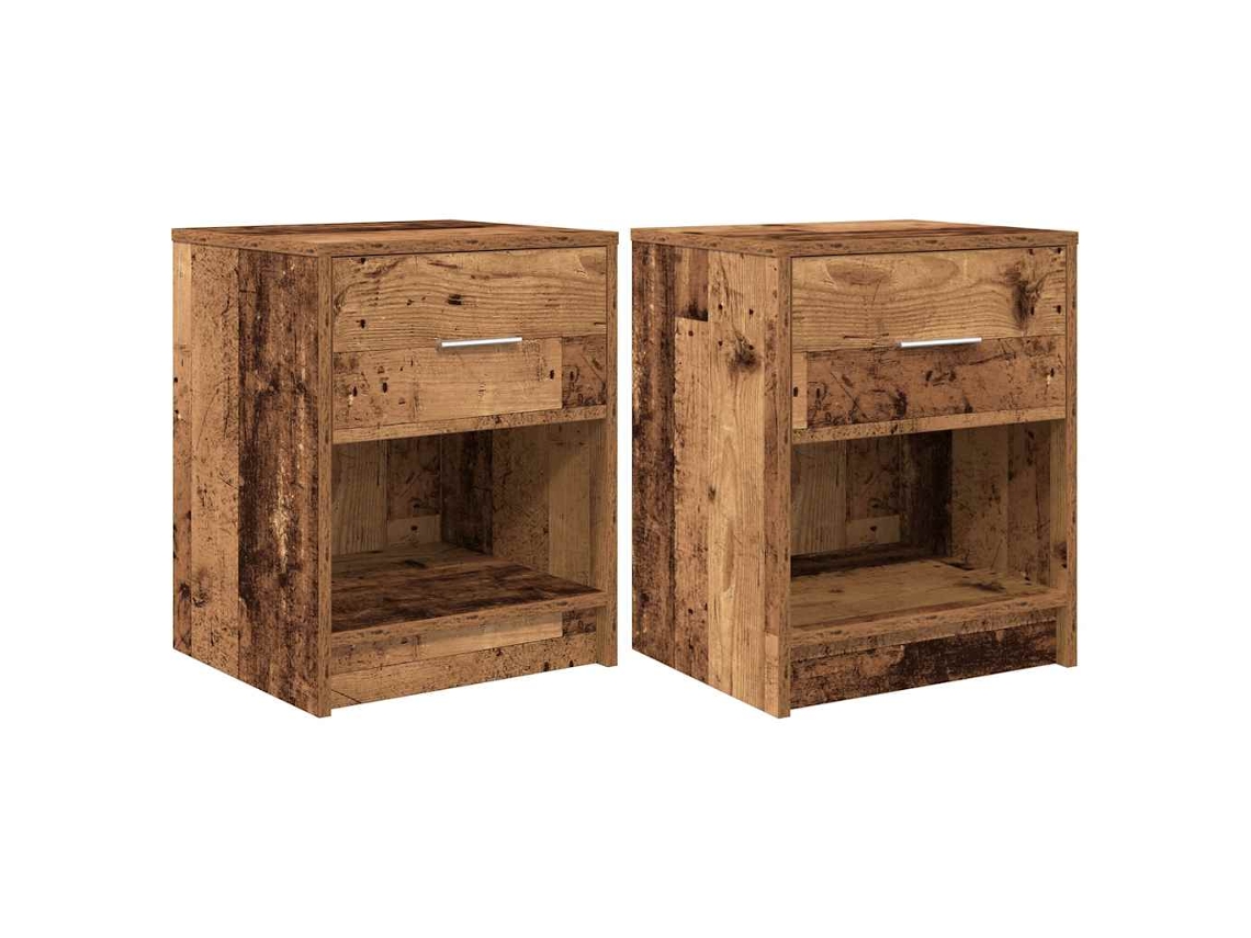 Mesitas de noche de dos piezas con cajón, 40x34x50 cm, madera antigua, MAISON EXCLUSIVE