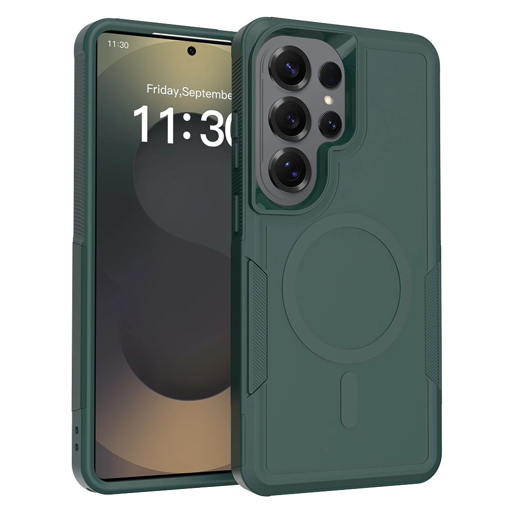 (verde Oscuro, Galaxy S25) Funda Protectora Magsafe Resistente, A Prueba De Golpes Y Magnética Para Samsung.