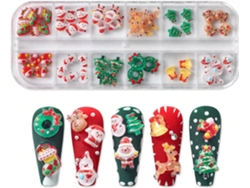 Una Caja De Adornos Navideños Para Manicura, Que Incluye Pegatinas 3d Con La Imagen De Papá Noel.