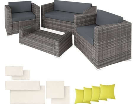 Conjunto de Jardín TECTAKE Múnich (Gris - Poli Ratán - 135x67x73 cm)