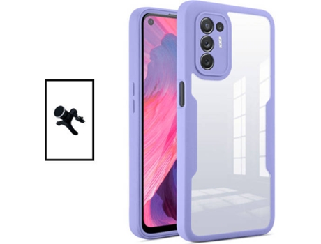 Kit Carcasa Anti-Crash 360 Protection + Soporte Magnético de Coche Reforzado para Oppo F19 Pro+ 5G PHONECARE Morado