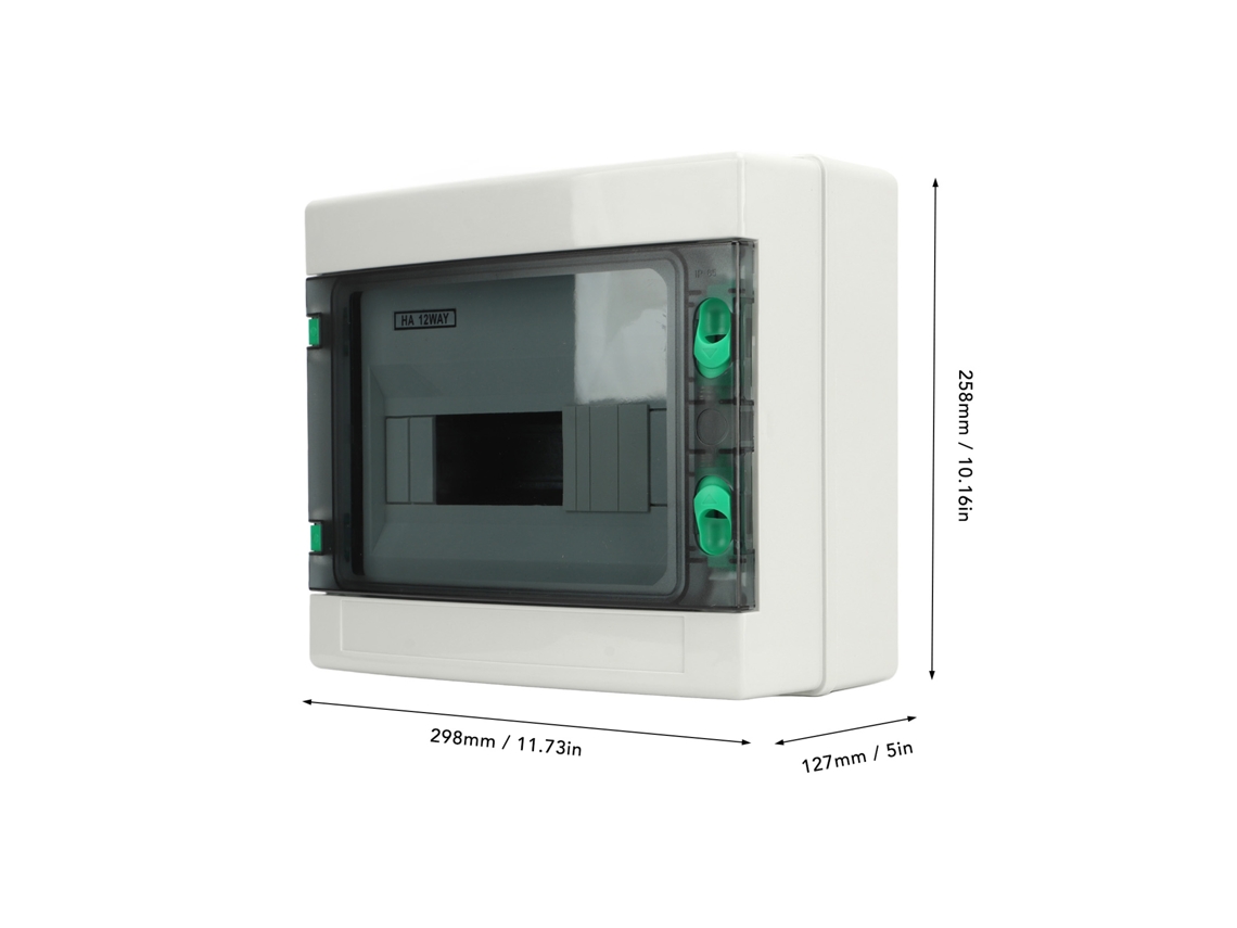 Caja de distribución exterior impermeable IP65, 12 circuitos, material ABS con riel DIN