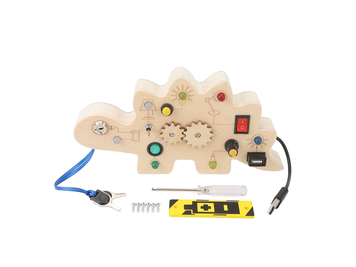 Ats-juguete De Tablero De Dinosaurio De Madera Con Luz Led, Tablero Sensorial Educatsivo Portátil Para Niños Pequeños
