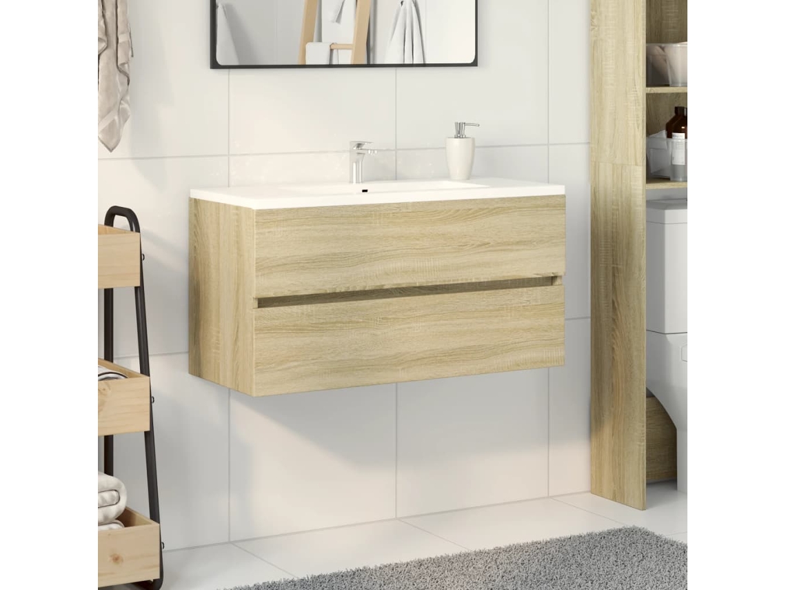 Armario Lavabo Madera Contrachapada Roble Sonoma 90x38,5x45 Cm