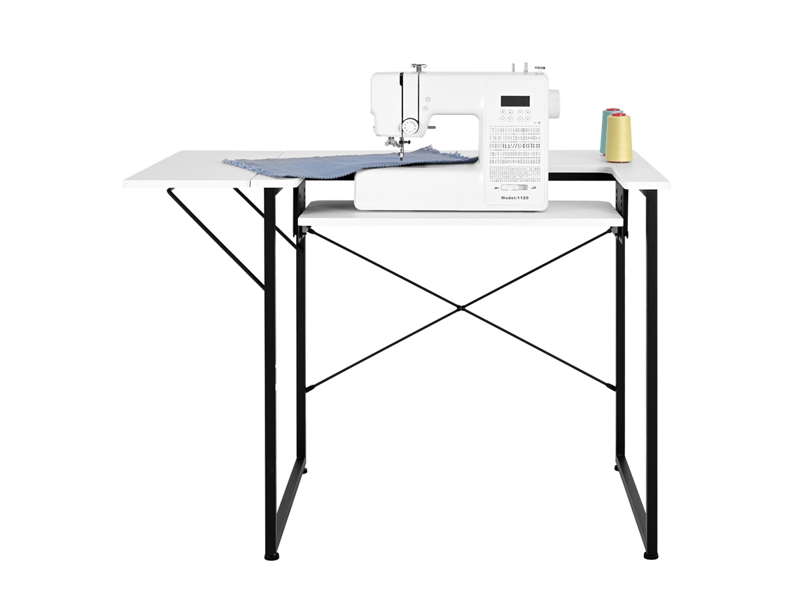Mesa de costura multifuncional Succebuy con estante ajustable, blanca, 1045 x 600 x 760 mm