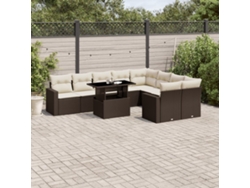 Conjunto de sofás de jardín de 10 piezas con cojines de mimbre marrón de DKD Home Decor