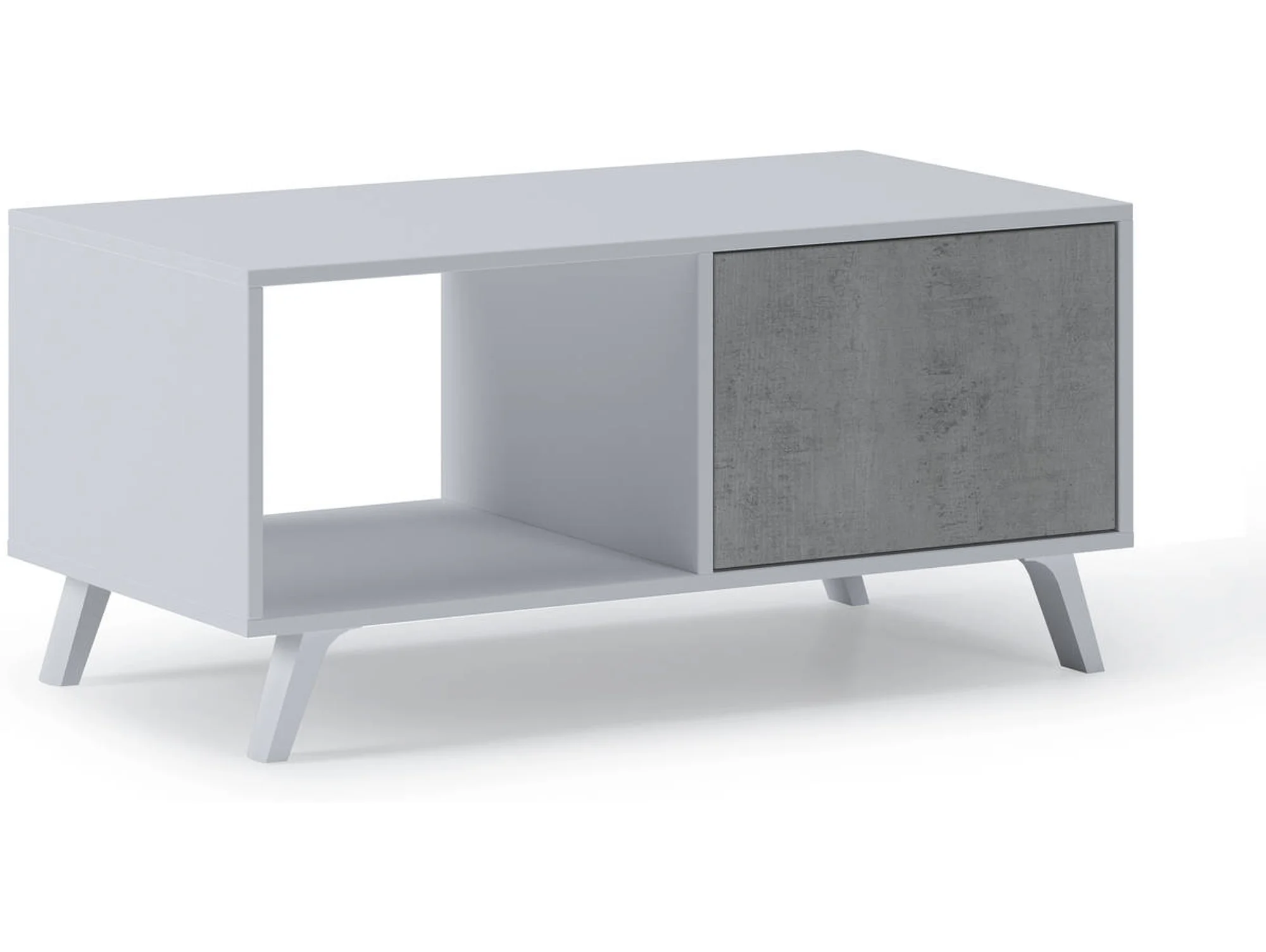 Mesa De Centro Con Puertas, Modelo Wind, Color Blanco Mate Y Gris Cemento, 92x50x45cm