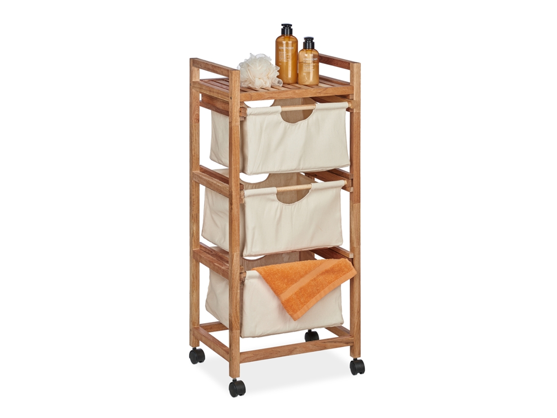 Relaxdays Estantería Con Cestas Ropa Sucia, 1 Balda Y 3 Cestitos De Tela, 96x43,5x33,5 Cm, Estante Nogal, Natural/beige