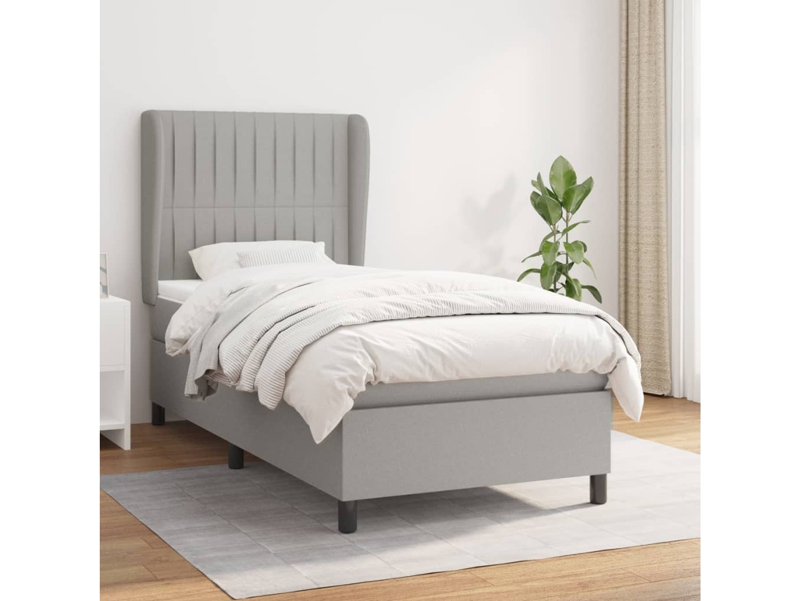Cama box spring con colchón tela gris claro 90x200 cm
