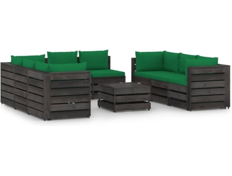 Conjunto 9 Muebles de jardín VIDAXL con cojines madera impregnada gris