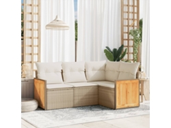 Conjunto de sofá de jardín de 4 piezas con cojines de mimbre beige DKD Home Decor