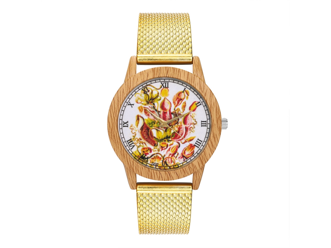 Reloj De Pulsera Unisex Con Correa De Malla Moderna, Cuarzo, Dorado.