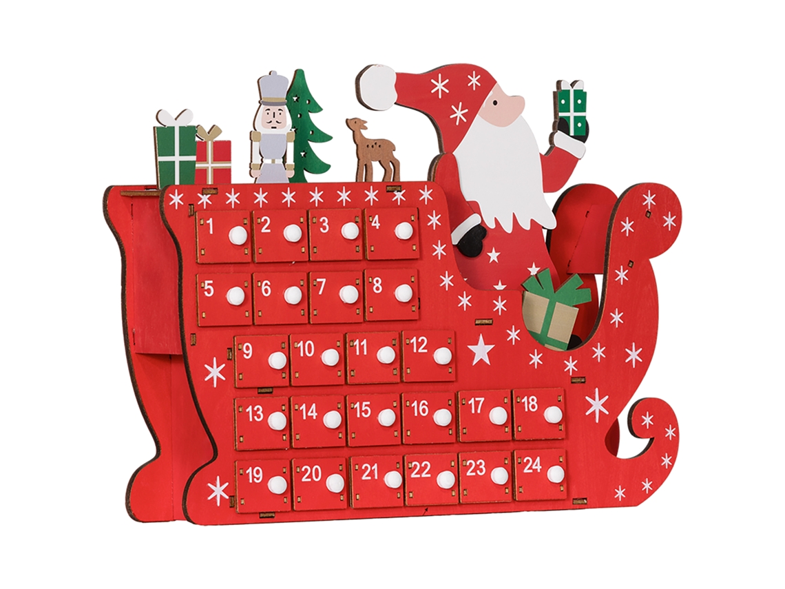Calendario Adviento Madera 24 Cajones Papá Noel Trineo Decoración