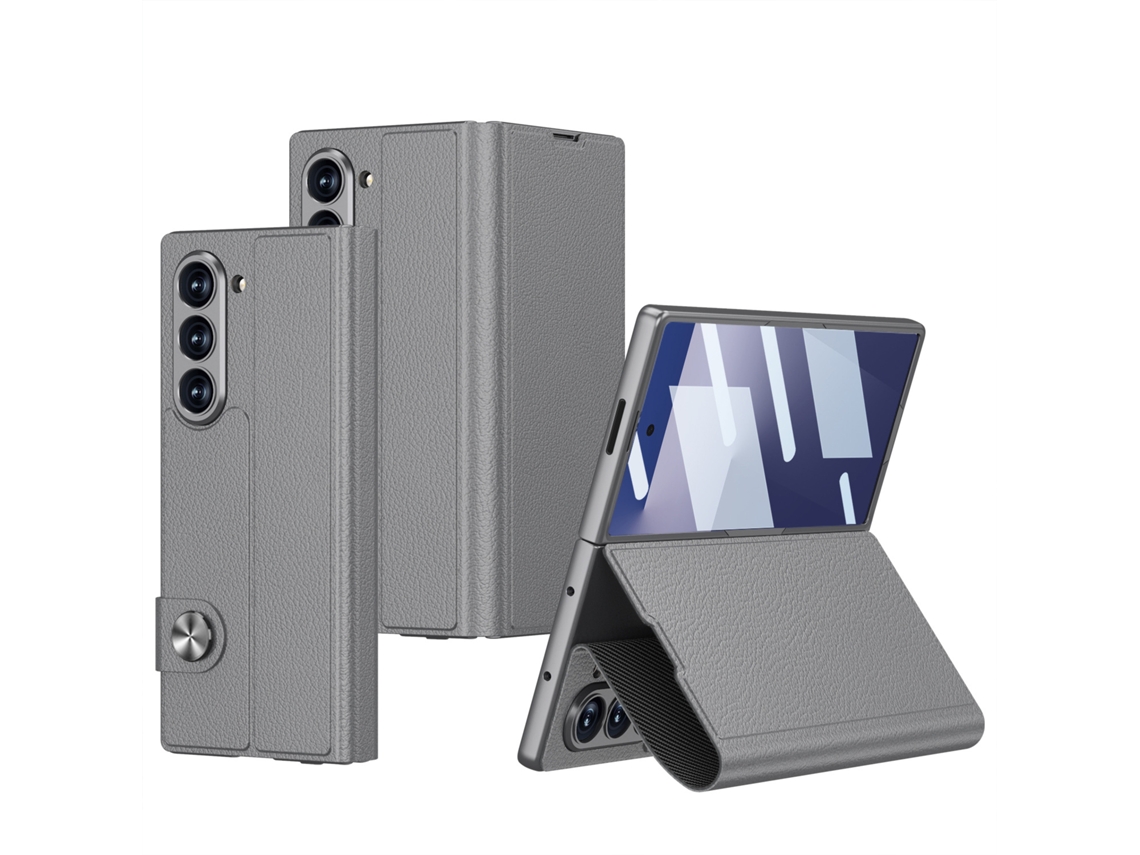Funda Plegable De Cuero Con Bisagras Chrui Para Samsung Galaxy Z Fold7 Y 2 Ranuras Para Tarjetas (gris)
