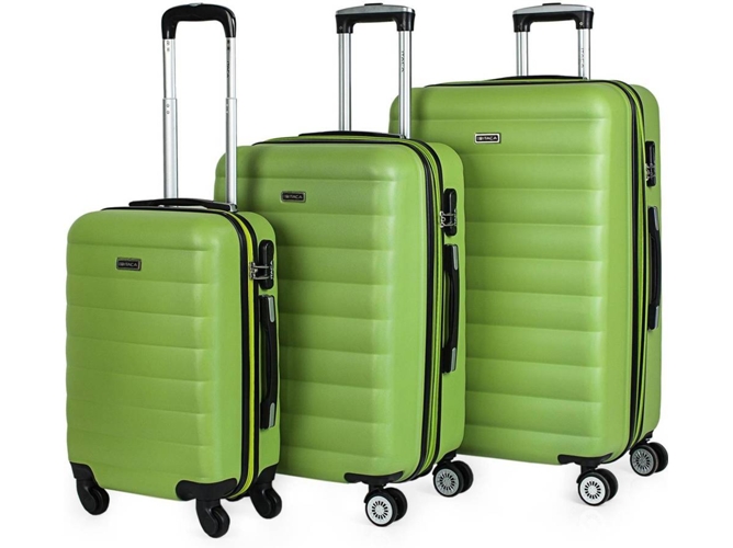 Conjunto de 3 Maletas De Viaje ITACA Rígida y Extensible Verde (55x38x20 cm/ 65x42x26-29 cm/75x49x30-34 cm - 35/70/100 L)