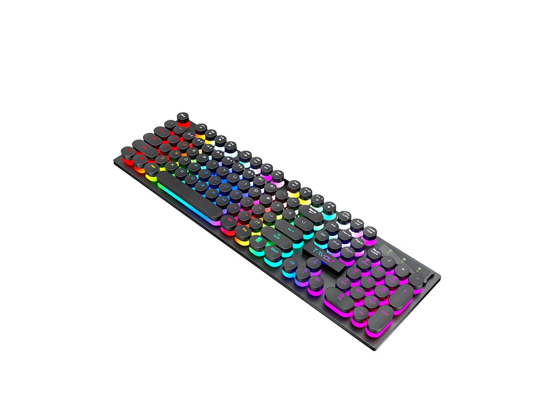Teclado para juegos con cable Yuysan T80, retro punk, luminoso, teclas redondas, blanco