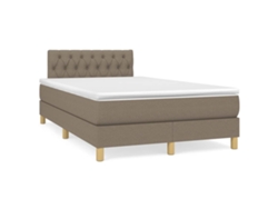 Cama Box Spring Con Colchón Y Led Tela Gris Taupe 120x190 Cm
