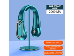 Ventilador de cuello (verde) con pantalla digital, sin aspas, mini refrigerador portátil, recargable por USB.