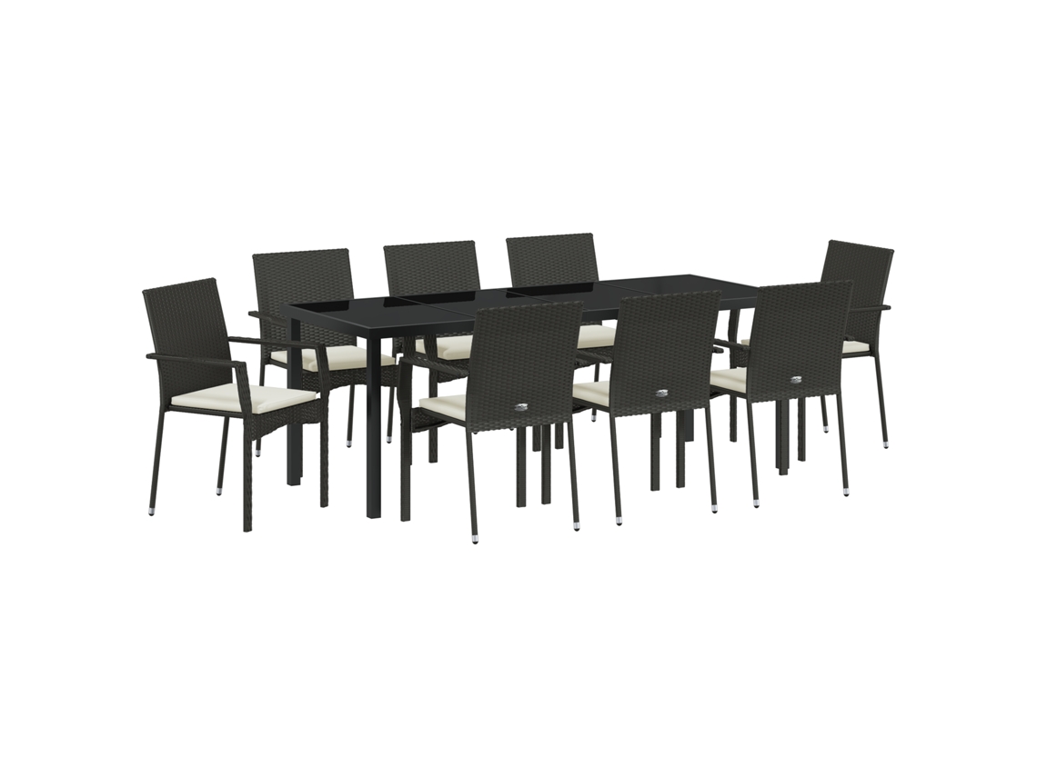 Conjunto de comedor de jardín Vidaxl de 9 piezas con cojines de ratán sintético negro