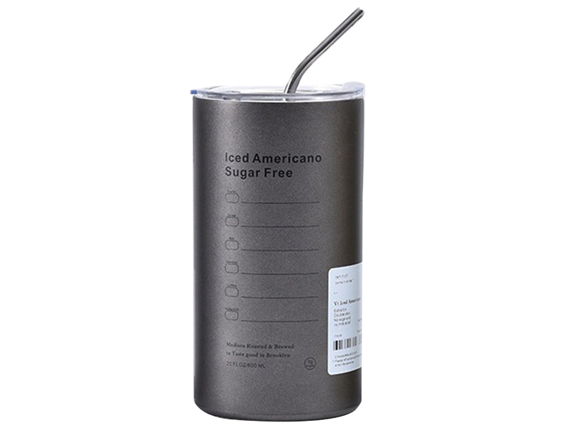 KOFIHETY Taza de café americano frío de acero inoxidable, taza doble con vacío y pajita, taza isotérmica para latte