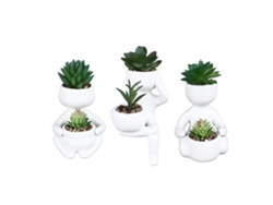 Jarrones de cerámica de 3 piezas con suculentas decorativas artificiales