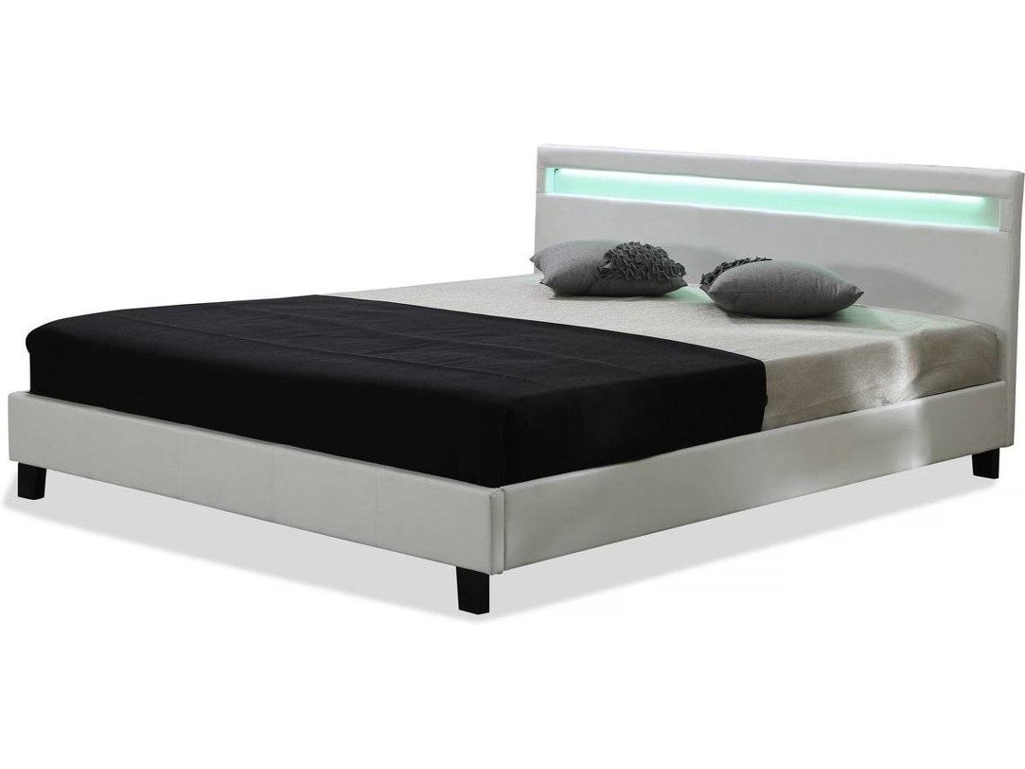 Cama con cabecero LED ''Maria'' - 140 x 190 cm - Blanco