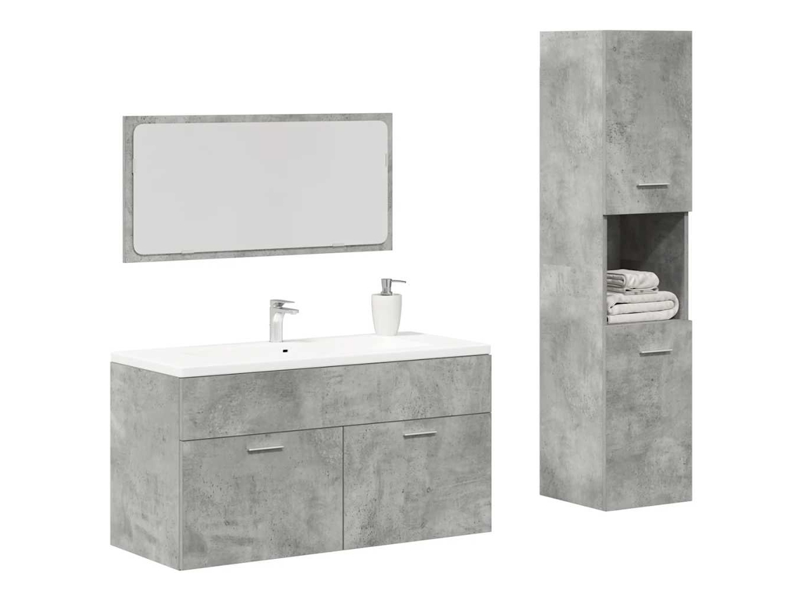 Juego de 3 piezas. Muebles de baño derivados de madera gris cemento Wsd37521 Lovely Home